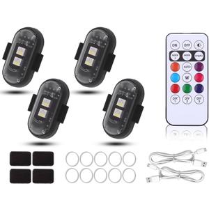 4pcs Wireless LED Strobe Lights with Remote Control, IP65 Waterproof Car LED Lights, 8 Colors 10 Modes Anti-Collision Emergency Warning Lights for Car Motorcycle Truck Boat RV