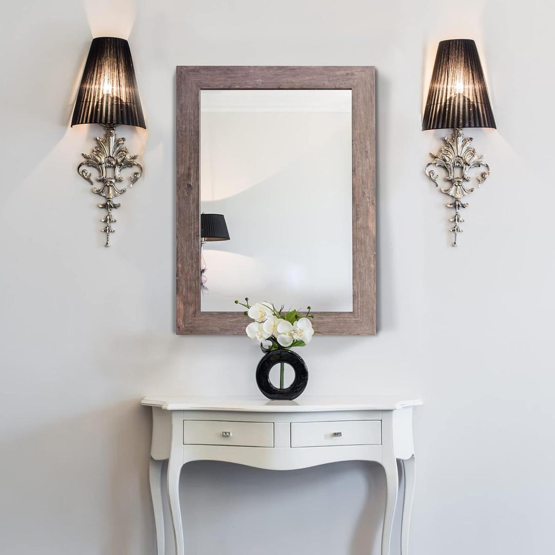 Syndra Rectangular Mirror with Frame Rustic 20x28 Wall Mounted Rustic Vanity Mirror with Large Wood Frame Farmhouse Bathroom Mirror, for Bedroom, Living Room, Entryway Wall Decor(Natural) (Light Wood Color)