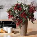 Zeyune 3 Pcs Spring Red Faux Berry Stem Realistic Sedum Stem Spray Artificial Flowers Picks Branches Fake for Wedding Holiday Seasonal Farmhouse Mantel Harvest DIY Home Decorations(35 Inch)