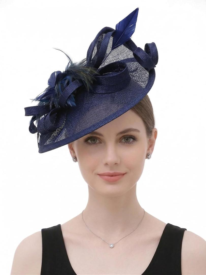 Fascinators Hats for Women, Derby Fascinator Headband, Lightweight Tea Party Hat, 2-in-1 Clip, Cocktail Wedding (Blue)