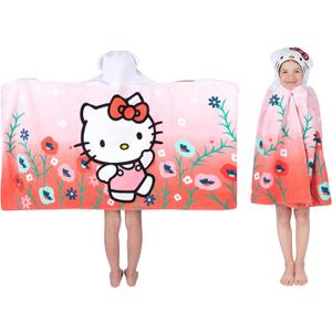 Hello Kitty Bath/Pool/Beach Soft Cotton Terry Hooded Towel Wrap, 24 in x 50 in, By Franco Kids