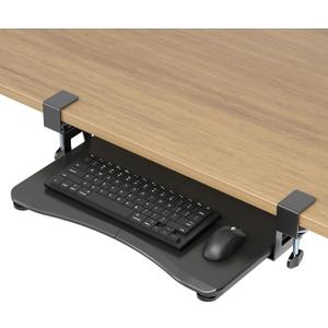 suptek Small Keyboard Tray Under Desk Pull Out with C Clamp Mount, Computer Keyboard & Mouse Tray, 20 (24.2 Including Clamps) x 11.8 inch Slide-Out Platform Computer Drawer for Typing, Black, DSF1S, Black, 20”