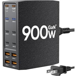 USB Charging Station (900W),12-Port USB C Charger Block with Dual 100W PD USB-C Fast Charging Station Hub for MacBook Pro/Air/All iPad Phone 17/16 15/14/13/Pro Max/Samsung Galaxy Note (Black)