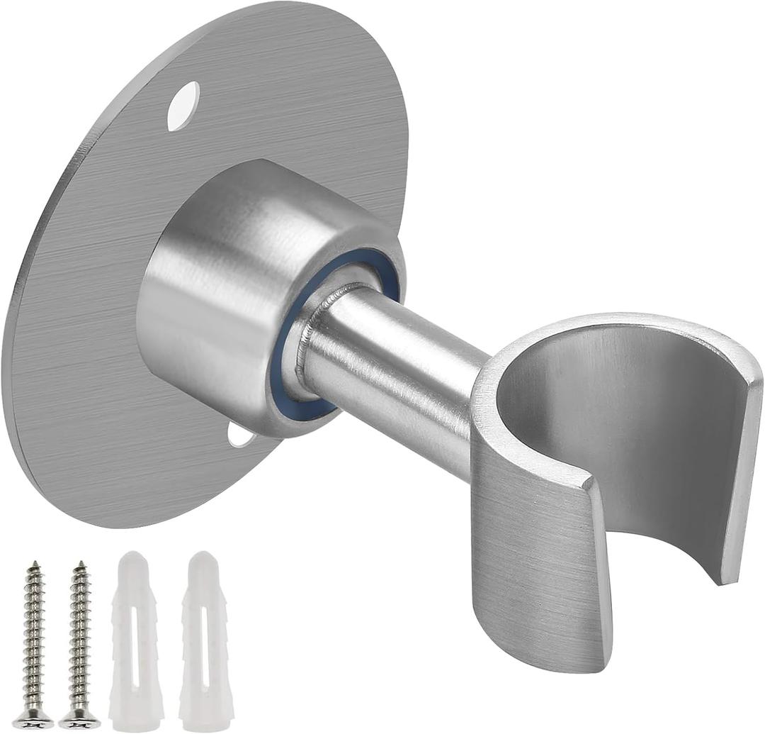 BokWin Stainless Steel Shower Head Holder, 360 Adjustable Handheld Bathroom Shower Head Bracket, Metal Shower Spray Holder Wall Mount, Brushed SUS 304 Steel Holder (Screw Installation)
