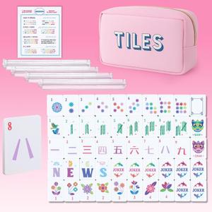 Mini Mahjong Tiles Set - 0.12'' Thickness American Mahjong Starter Set with Tiles, Racks, Storage Bag & Rules Card for Travel Family Friends Amusement Night Holiday Gathering Entertainment