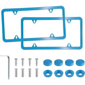 LivTee 4 Holes Stainless Steel License Plate Frames, 2 PCS Car Licence Plate Covers, Automotive Exterior Accessories Slim Design with Bolts Washer Caps for US Vehicles, Blue