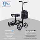 BlessReach Steerable Knee Walker Deluxe Medical Scooter for Foot Injuries Compact Crutches, with Dual Rear on-Wheel Brake and Shock Absorption Under The Knee pad, Black
