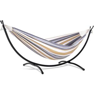 SUNCREAT 2 Person Hammock with Stand, Heavy Duty Free Standing Hammock with Stand Included, Coffee Stripes