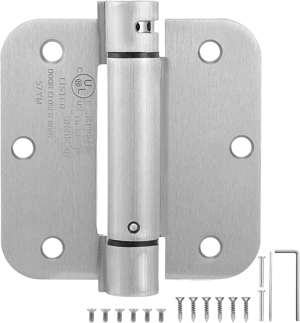 2 Pack | Self Closing Door Hinges 3.53.5, HBL' Automatic Door Closer Hinges with 5/8" Radius Corners, Adjustable Spring Door Hinge for Home, Garage & Basement Doors.