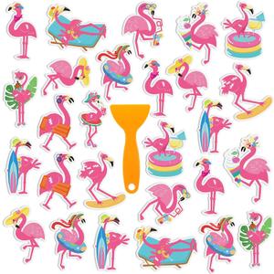 Yaomiao 24 Pcs Flamingo Non Slip Bathtub Stickers Summer Hawaiian Anti Slip Shower Stickers Tropical Luau Aloha Decals Threads Adhesive Appliques with Scraper for Safety Bathroom Shower Floor Stairs