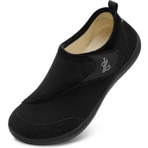 LeIsfIt Mens Slippers Wide House Shoes Adjustable Diabetic Shoes Arthritis Swollen House Slippers Indoor Outdoor Slippers, Black