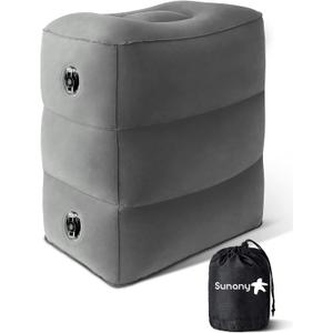 Sunany Inflatable Foot Rest Pillow for Airplane Travel-Adjustable Height Cushions for Kids to Sleep While Traveling, Adults, Suitable for Office, Home and Any TravelDark Grey (Pack of 1)