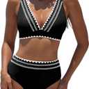 popvil High Waisted Bikini Set for Women Two Piece Tummy Control Swimsuit Color Block Bathing Suit Beach Vacation 2026 (M)