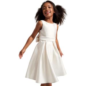Satin Flower Girl Dress Sleeveless Girls Party Dresses for Wedding Pageant First Communion Gown with Bowknot (White)