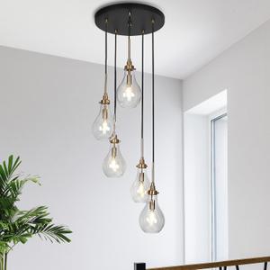 classy leaves Modern Gold Chandelier, 5 Light Cluster Pendant Light with Clear Glass Shades, Kitchen Island, Dining Room, Living Room, Bedroom, Foyer, Hallway