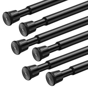 FVONZN Tension Curtain Rod Spring Tension Black 28-46Inch adjustable Curtain Rod 6PCS small Tension Rod of Small Window Cupboard Kitchen Closet