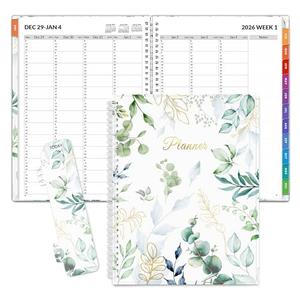 SUNEE 2026 Appointment Book 15-Minute Time Block - Daily, Weekly & Monthly Spiral Planner with Note Section - Thick Paper, Lay-Flat Bound - 8.5 x 11 for Office, School, Men & Women, Greenery