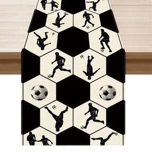 XCHI Black and White Checkered Soccer Player Table Runner Game Day Table Decoration for Soccer Party Home Kitchen Dining Holiday Decor 13x108 Inch
