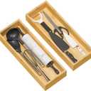 Kitchen Drawer Organizer Tray, Stackable Bamboo Deep Drawer Organizer for Large Silverware, Utensils, Cutlery, Flatware,Junk Drawer, Dresser, Bathroom, 17" x 6" x 2.5" (Set of 2)