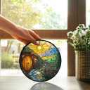 TNUW Cottagecore Mountain Flower Stained Glass Window Hanging, Fantasy Whimsical Cottage Sun Catchers Indoor Window Glass Round Wall Art Decor, Nature Sunset Wall Hanging Decorations, 7.9x7.9