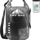 HEETA Dry Bag Waterproof for Women Men, Roll Top Lightweight Dry Storage Bag Backpack with Phone Case for Travel Swimming Boating Kayaking Paddle Board Camping Beach Accessories(Transparent Black,20L)