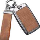 YO&YOYE for Key Fob Cover with Keychain Leather Key Case Protector Compatible with Vogue Range Discovery Rover Sport (Model2, Brown)
