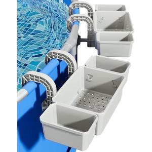 SHAPON Poolside Storage Basket with 2 Cup Holder, Stretchable Pool Toy Basket for Towels Beverages, Pool Accessories for Most Frame Above Ground Swimming Pools (2 Pack)
