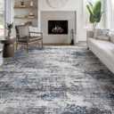 Washable Area Rug Living Room Rugs-9x12 Large Soft Non-Slip Carpet for Bedroom Dining Room Modern Abstract Neutral Low Pile Floor Rugs Stain Resistant Indoor Nursery Home Office,Blue Grey