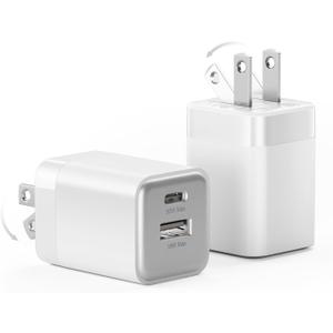 wegear 30W USB C Fast Charger, Dual Port USB C Wall Charger with Foldable Plug for iPhone 17/16/15, Samsung S24, iPad, 40% Smaller & Safer Nano Charger Block, (White, 2 Pack)
