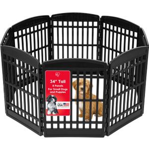 IRIS USA Dog Playpen 34" Tall Dog Playpen Indoor  8-Panel Puppy Playpen, 63 x 63 x 35, Extra Tall Dog Play Pen Indoors for Large Dogs, Plastic Pet Playpen, Indoor Dog Pen, Black