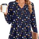 Bestbee Women's Long Sleeve Tunic Tops Pleated Button-Down Shirts 2024 Fall Tops V Neck Dressy Blouses Casual T-Shirts (Blue, XXL)