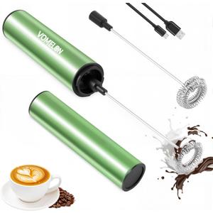 Rechargeable Milk Frother, Electric Coffee Foamer, Handheld Drink Mixer for Latte, Cappuccino, Coffee, Eggs, Hot Chocolate, Protein,Green