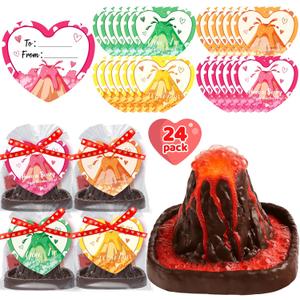 Valentines Day Large Volcano Science Kit - 24 Pack Valentines Day Gift Cards for Kids, Volcano Erupting Experiment Toys STEM Educational Toys for Classroom Exchange School Activities Party Favors