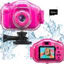 Agoigo Kids Waterproof Camera - Children Underwater HD Video Digital Camcorder, Portable Travel Toy for Toddler - Ideal Christmas Birthday Gifts for Boys Girls Age 3-12 with 32GB Card (Rose Red)