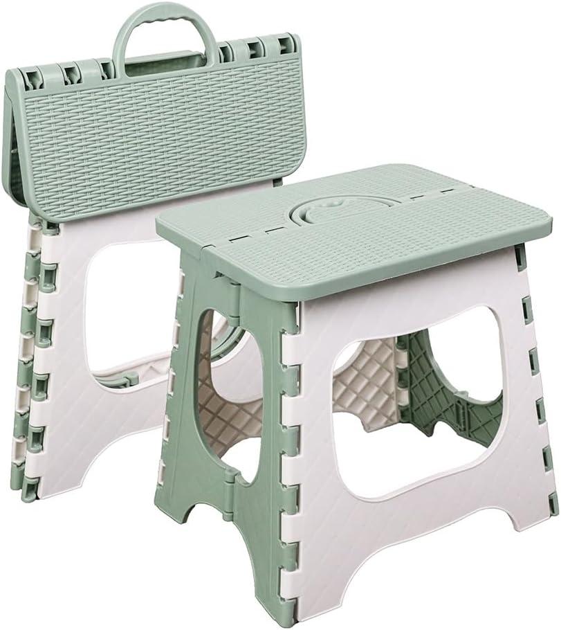 2-Pack Plastic Folding Stool, Portable and Hanging. Non Slip Folding Stools,12inches,30cm(Light Green)