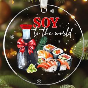 TEEBIM Sushi Ornaments - Sushi Christmas Ornament - Foods Ornaments for Christmas Tree - Foods Lovers Gifts for Women, Men - Acrylic Hanging Ornament