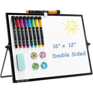 TSJ OFFICE Small White Board - 12 X 16 Inches Small Magnetic Dry Erase Board with Hooks for Wall, Desktop Whiteboard Stand 360 Degrees Revolving Double Sided for Office, Home, School, Black