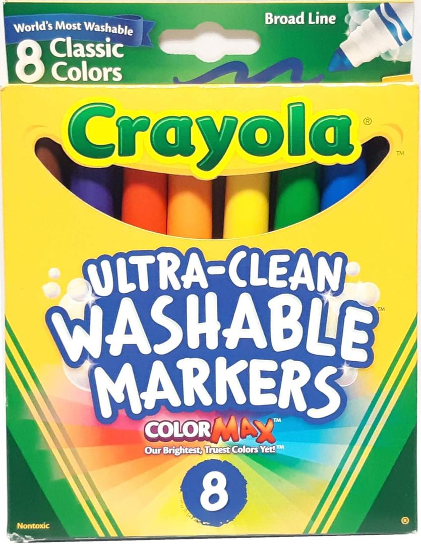 Crayola Washable Markers, Broad Point, Classic Colors, 8/Pack