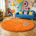 Amdrebio Orange Round Circle Rug 4Ft for Bedroom Living Room, Fluffy Fuzzy Area Rugs for Kids Room Decor Aesthetic, Cute Furry Plush Shag Carpet for Toddler Teen Girls Boys Baby Nursery Dorm Playroom