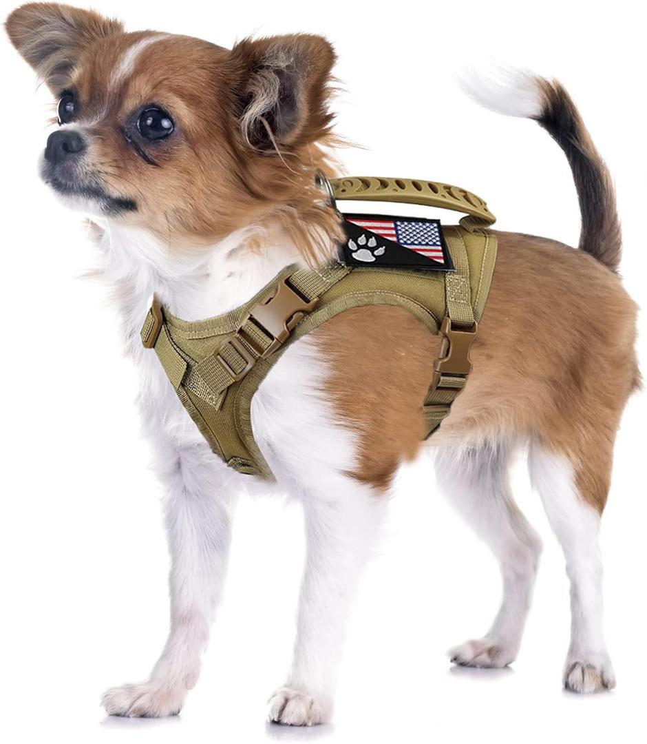 Tactical Dog Harness Tactical with Rubber Handle K9 Military Adjustable Puppy Pet Vest Harness for Outdoor Training XS (Brown Harness)