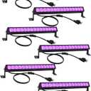 38W LED Black Light Bar (6-Pack) - High Power UV Blacklight with Plug & Switch, Covers 484 Sq.Ft for Glow Parties, Halloween Decorations, Stage & Bedroom Lighting