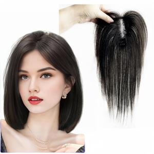 Anemone Human Hair Toppers for Women Hand-Tied Lace Clip in Wiglet with Bangs Lightweight Hairpiece for Thinning Hair & Gray Coverage (7 * 9 Black No Bangs)