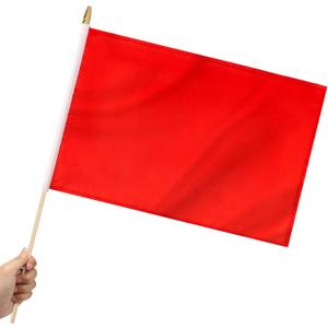12 Pack Red Stick Flags Small 12x18 Inch Hand Held Flags with 24 Inch Wooden Pole Solid Red Blank DIY Graffiti Flags Decorations