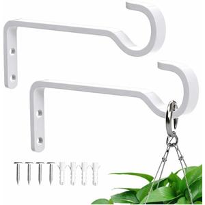 saffruff 6 Inch 2 Pack Heavy Duty Outdoor Plant Hangers for Hanging Baskets, Iron Hanging Plant Brackets, Metal Plant Wall Hooks for Lantern, Bird Feeder, Windchime, White