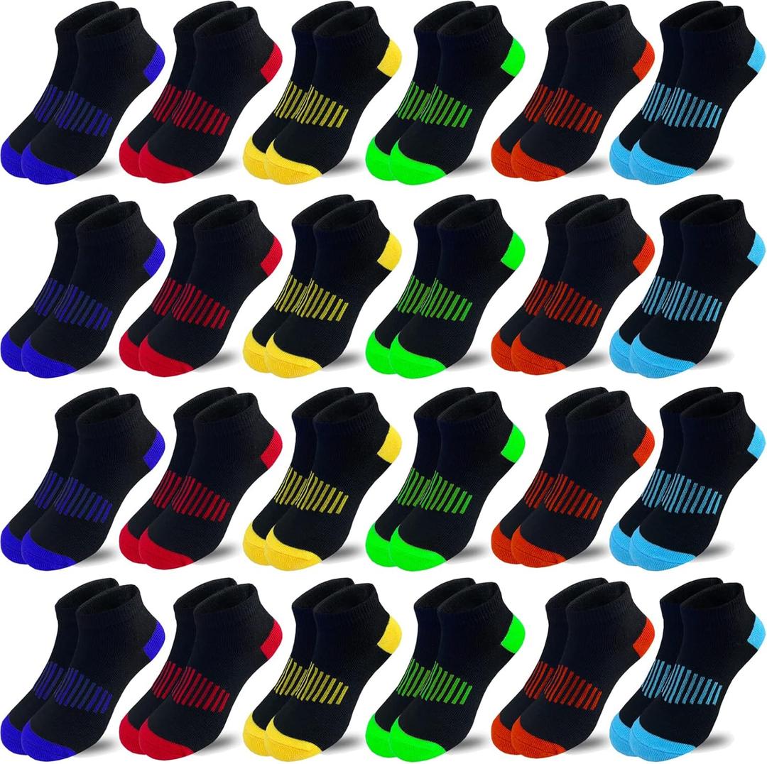 Boy Socks 24 Pairs Ankle Athletic Cotton Socks Half Cushioned Low Cut Sock Ankle Athletic Cotton Sock (3-5T)