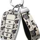 EnerCharge for Toyota Key Fob Cover with Keychain,Premium Soft TPU and Leather Key Case Protector Compatible with 2020-2022 Highlander Corolla Prius,2018-2024 RAV4 Camry Avalon C-HR GT86 (White Rose)