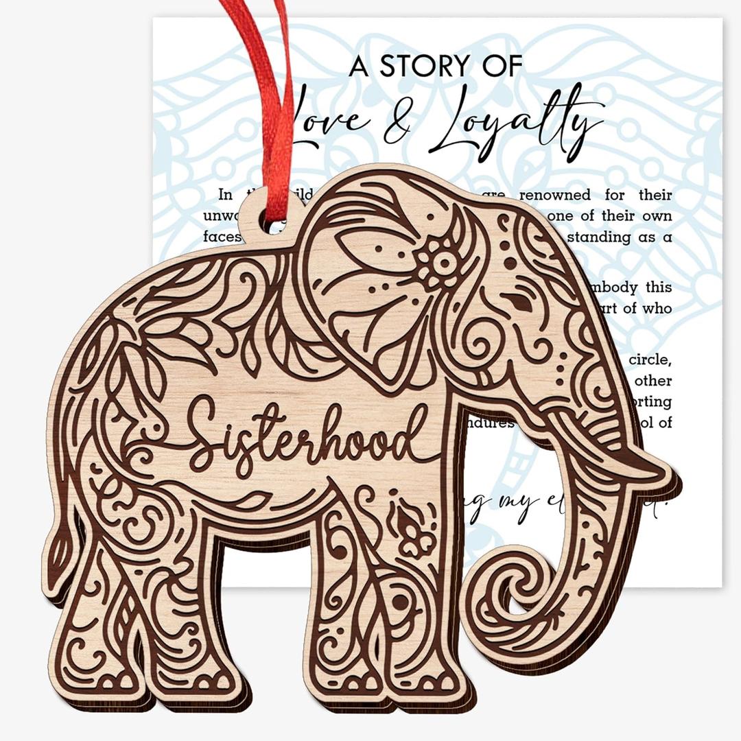 GEEMBI Christmas Birthday Gifts for Women Friendship - Wooden Christmas Ornaments 2025 with Card - Thank You Elephant Gifts for Women Best Friends Bestie Sisters, Elephant Ornaments for Sisterhood