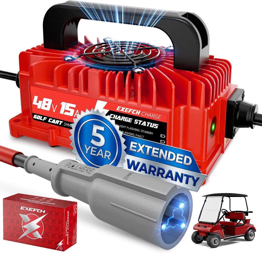 48 Volt 15 Amp Golf Cart Charger with 3-Pin Round Plug for Club Car Precedent & DS Series Only for Lead Acid Battery