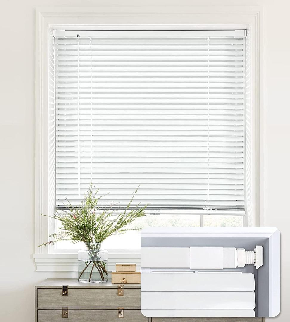 LazBlinds No Tools-No Drill 1" Aluminum Mini Blinds, Cordless Blinds for Indoor Windows, Light Filtering Horizontal Blinds and Shades for Window Size 33'' W x 64'' H, White (No Drill-white)