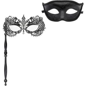 Thmyo Couple Masquerade Masks Set with Holding Stick, Venetian Handheld Party Mask for Women and Men Party Costumes Accessory